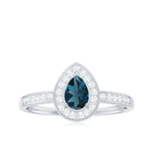5X7MM Pear Shaped London Blue Topaz Engagement Ring with Real Diamond Halo AAA - Rosec Jewels