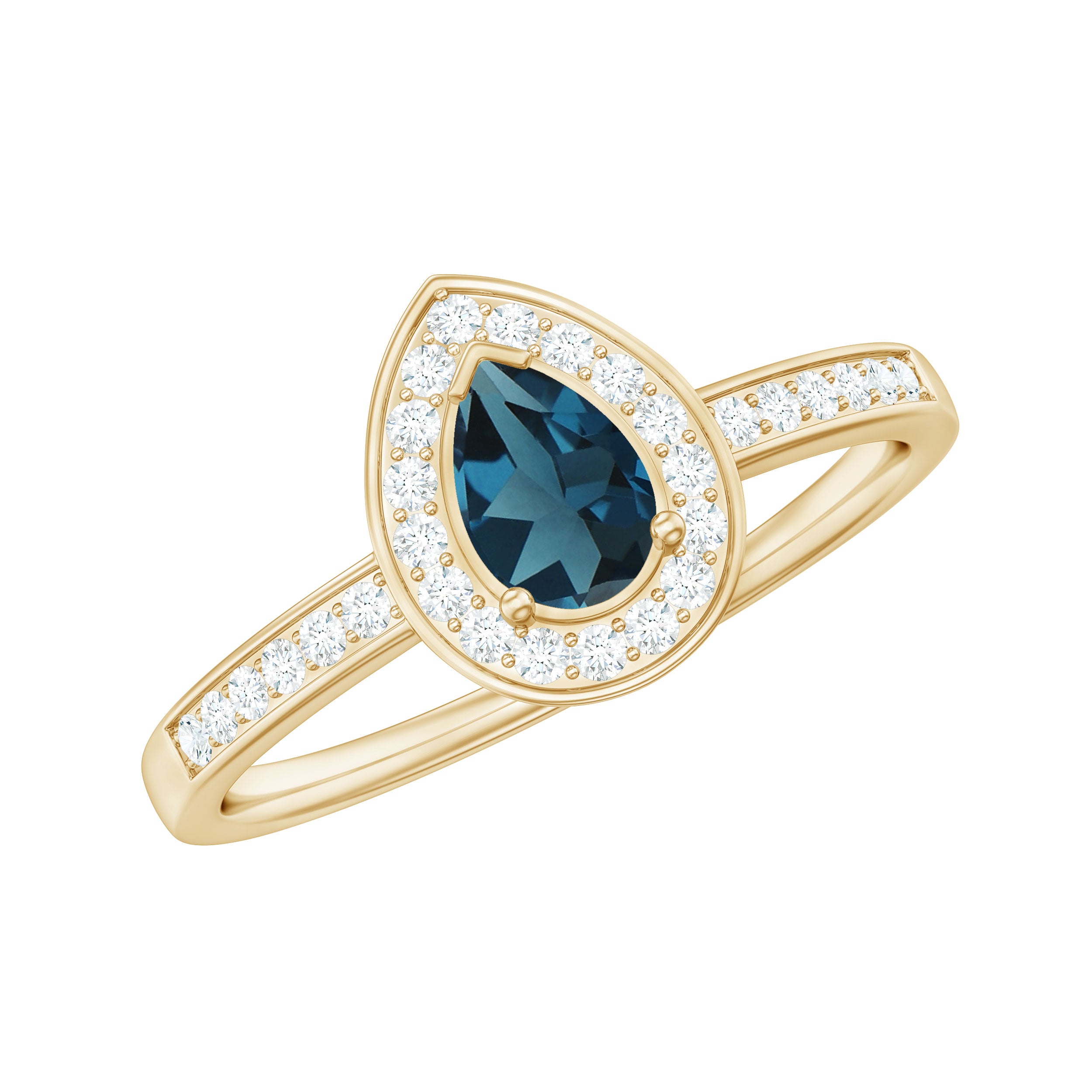 5X7MM Pear Shaped London Blue Topaz Engagement Ring with Real Diamond Halo AAA - Rosec Jewels