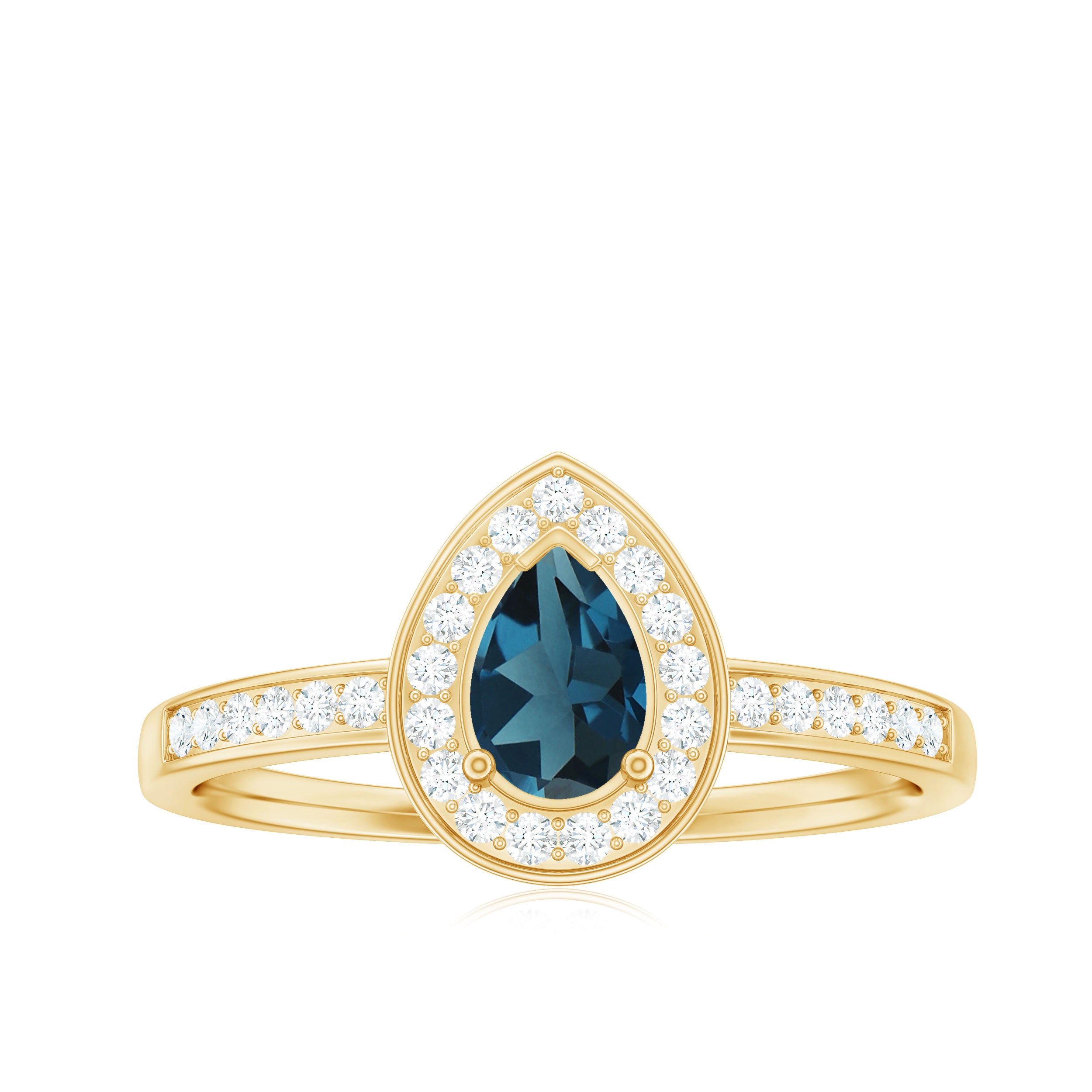 5X7MM Pear Shaped London Blue Topaz Engagement Ring with Real Diamond Halo AAA - Rosec Jewels