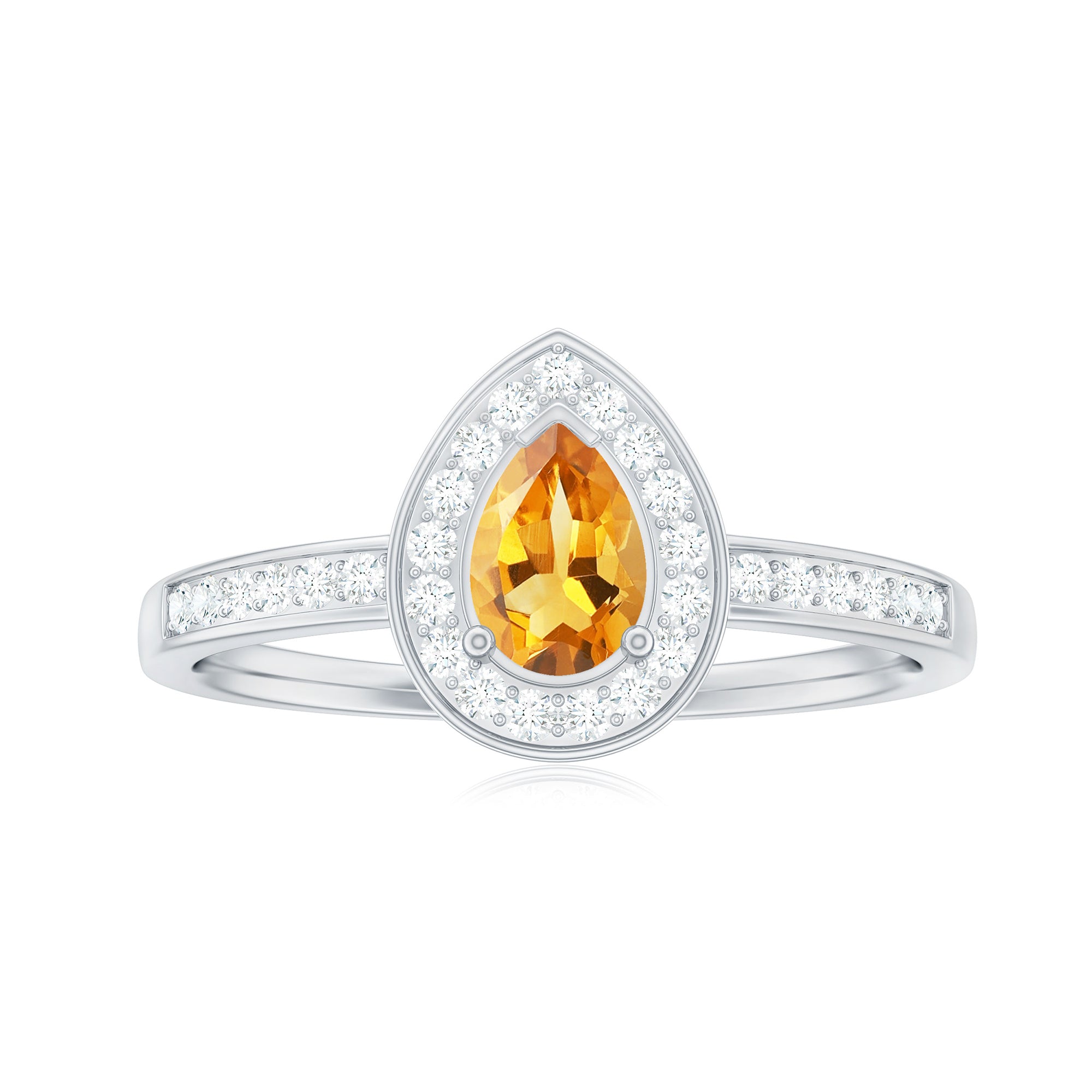 Rosec Jewels-Natural 5X7mm Pear Shape Citrine Engagement Ring with Diamond Halo