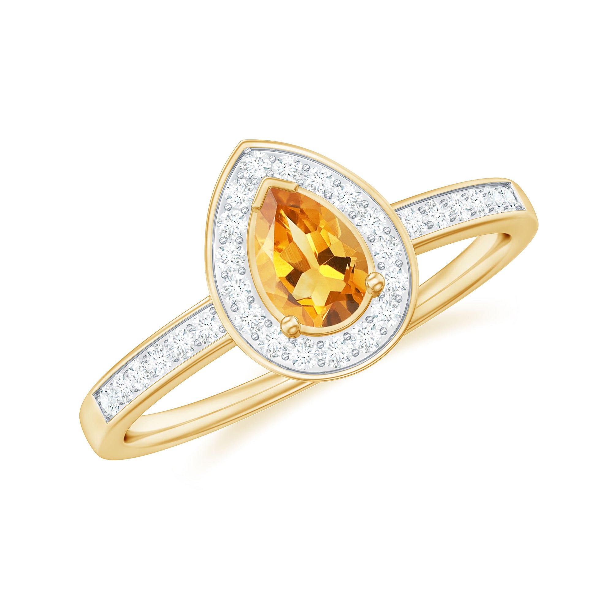 Rosec Jewels-Natural 5X7mm Pear Shape Citrine Engagement Ring with Diamond Halo