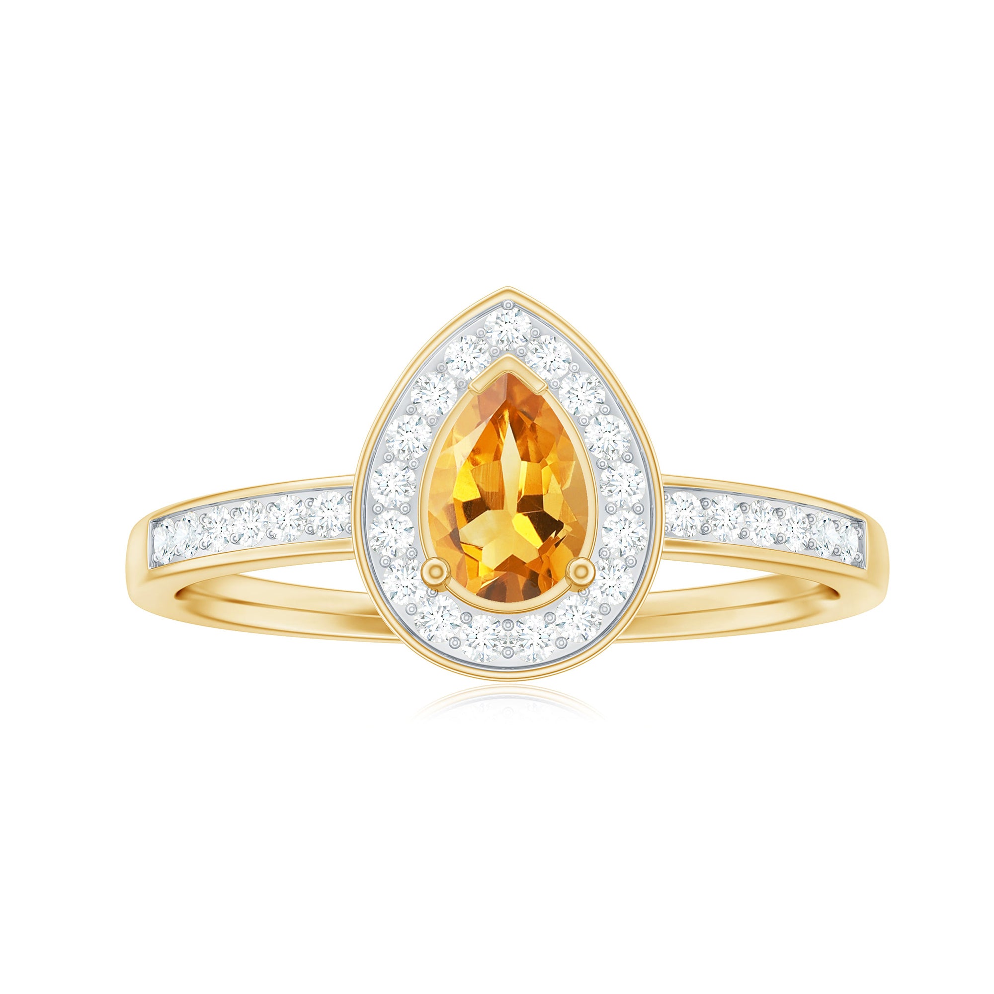 Rosec Jewels-Natural 5X7mm Pear Shape Citrine Engagement Ring with Diamond Halo