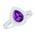 Rosec Jewels-Real 1 Carat Amethyst Pear Shaped Engagement Ring with Diamond Halo