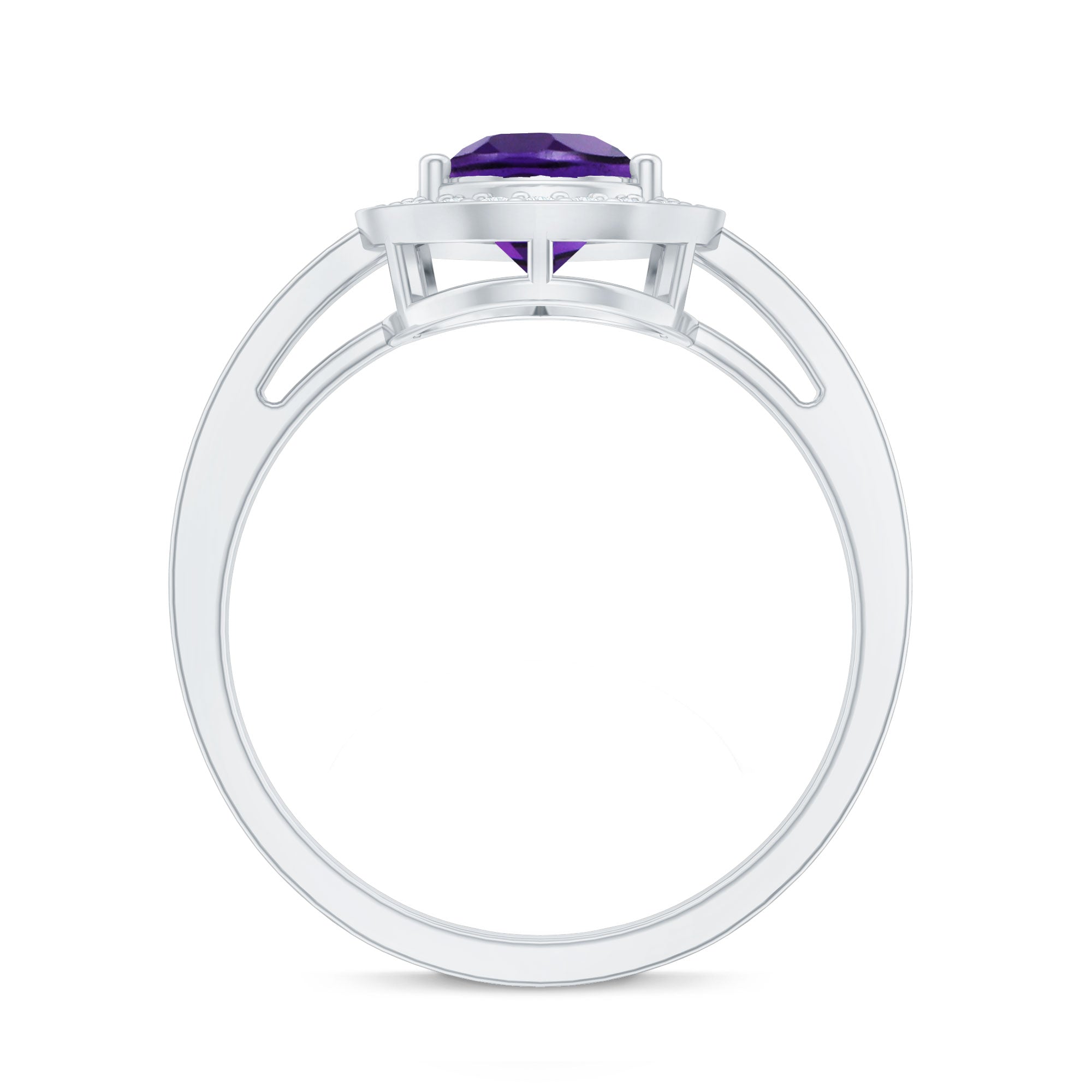 Rosec Jewels-Real 1 Carat Amethyst Pear Shaped Engagement Ring with Diamond Halo
