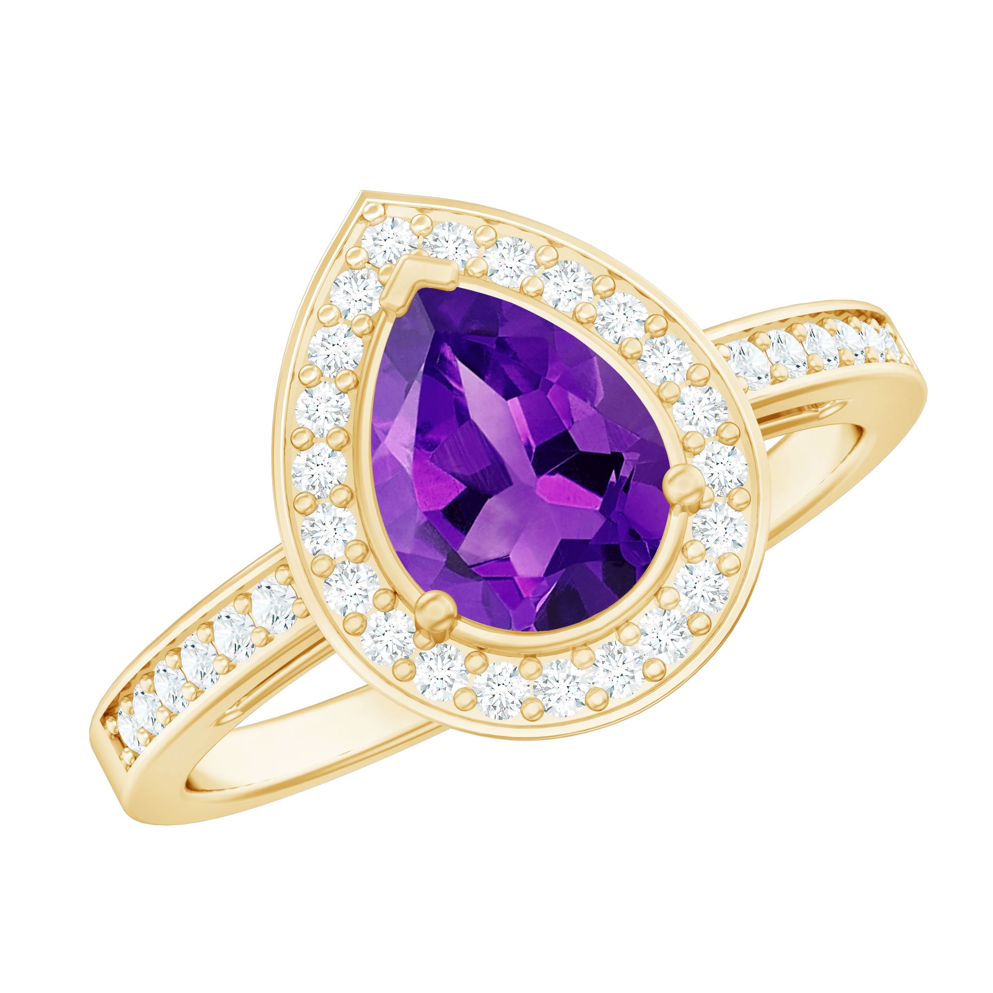 Rosec Jewels-Real 1 Carat Amethyst Pear Shaped Engagement Ring with Diamond Halo