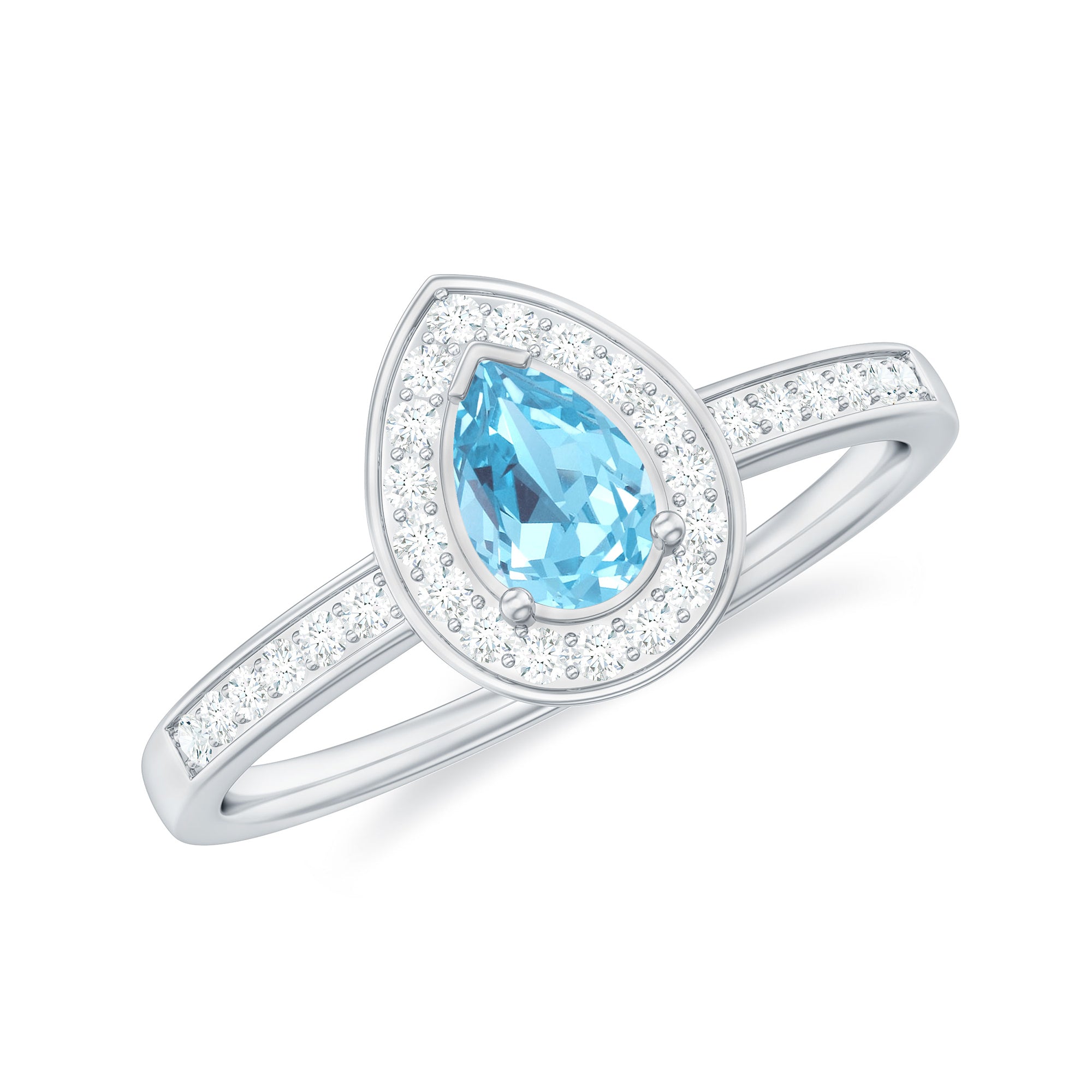 Rosec Jewels-Natural Pear Shape Aquamarine Teardrop Engagement Ring with Diamond Halo