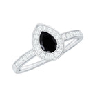 Genuine Black Spinel Teardrop Engagement Ring with Diamond Halo AAA - Rosec Jewels