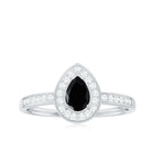 Genuine Black Spinel Teardrop Engagement Ring with Diamond Halo AAA - Rosec Jewels