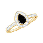 Genuine Black Spinel Teardrop Engagement Ring with Diamond Halo AAA - Rosec Jewels