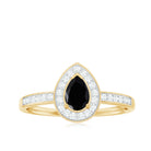 Genuine Black Spinel Teardrop Engagement Ring with Diamond Halo AAA - Rosec Jewels