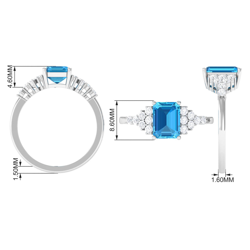 2.50 CT Emerald Cut Swiss Blue Topaz Engagement Ring with Diamond Side Stones Swiss Blue Topaz - ( AAA ) - Quality - Rosec Jewels