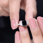 Certified 6X8MM Emerald Cut Black Onyx Engagement Ring with Diamonds AAA - Rosec Jewels