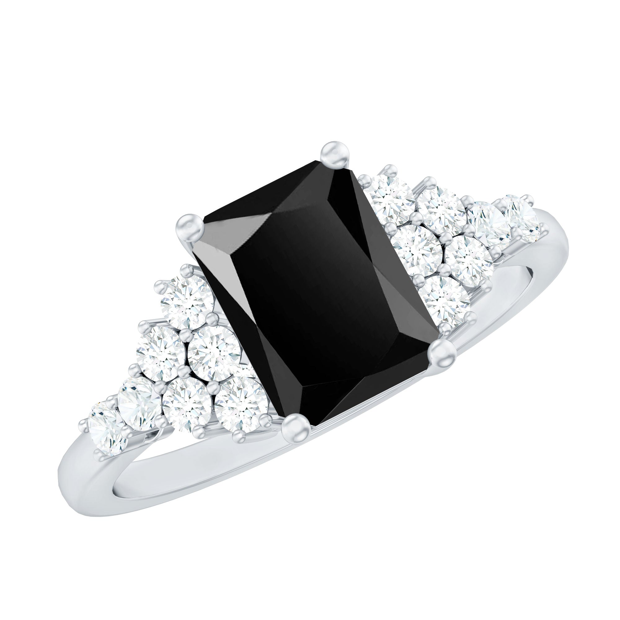 Certified 6X8MM Emerald Cut Black Onyx Engagement Ring with