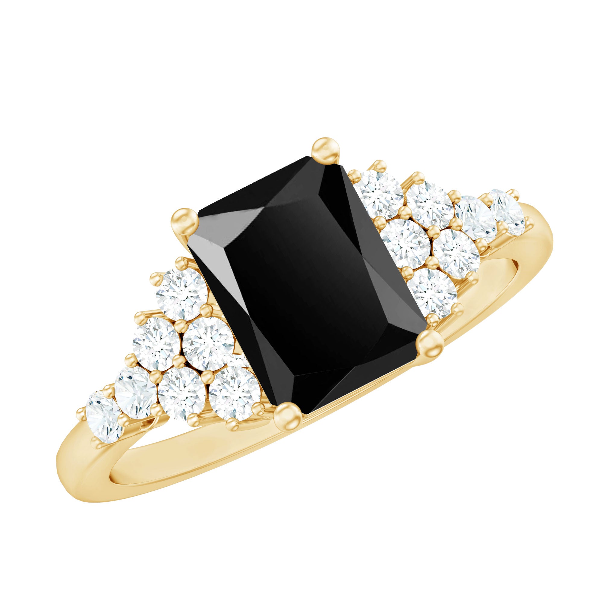 Certified 6X8MM Emerald Cut Black Onyx Engagement Ring with