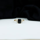 Certified 6X8MM Emerald Cut Black Onyx Engagement Ring with Diamonds AAA - Rosec Jewels