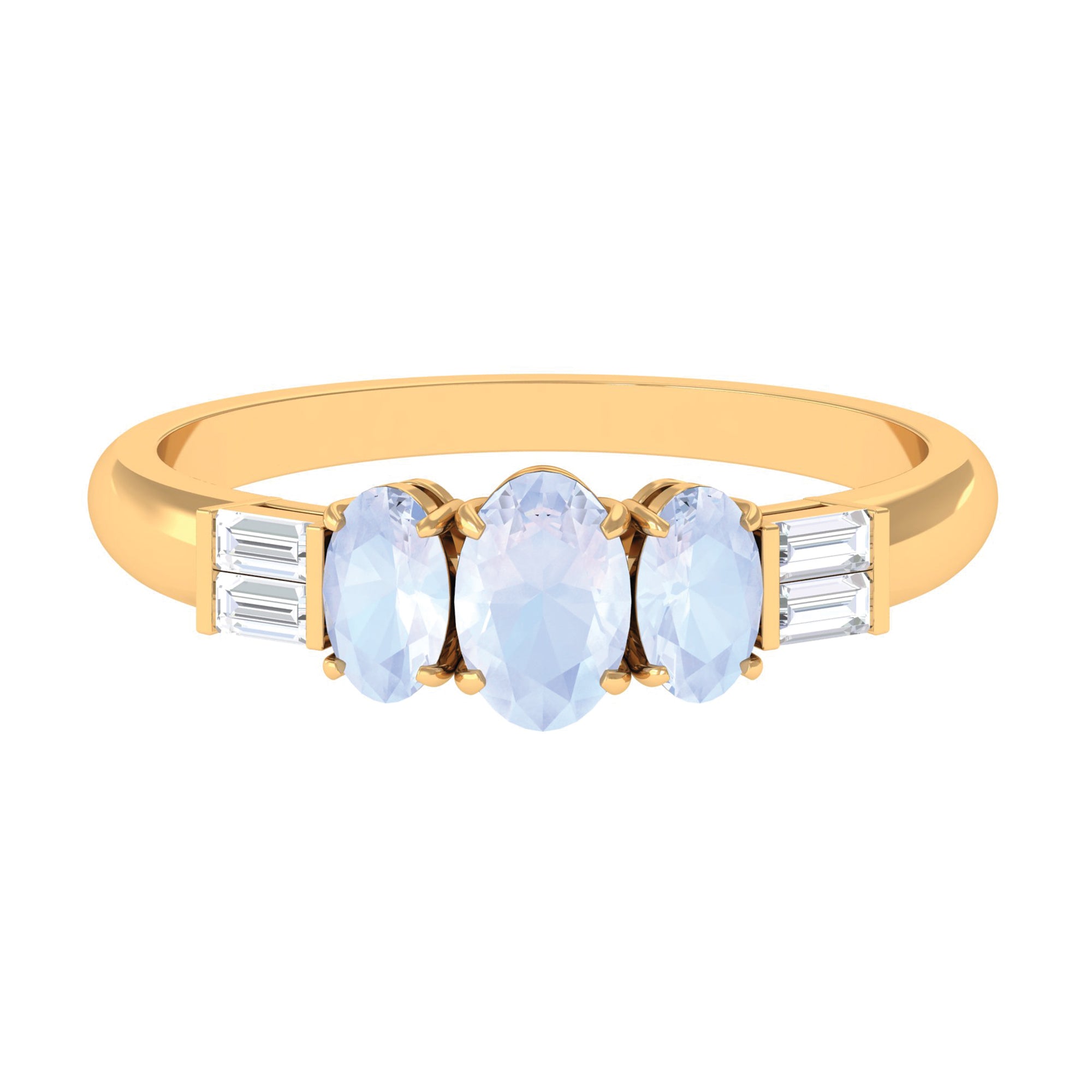 Oval Moonstone and Diamond 3 Stone Anniversary Ring Moonstone - ( AAA ) - Quality - Rosec Jewels