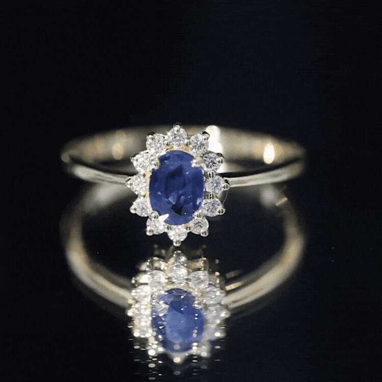 Rosec Jewels-Natural 1 Carat Blue Sapphire Princess Diana Inspired Engagement Ring with Diamonds