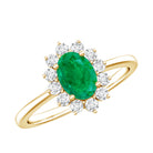 Rosec Jewels-Natural 5X7mm Emerald Oval Engagement Ring with Diamond Halo