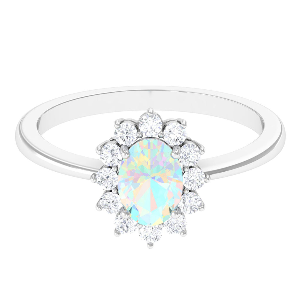Rosec Jewels-1.25 CT Princess Diana Inspired Oval Shape Ethiopian Opal Engagement Ring Diamond Halo