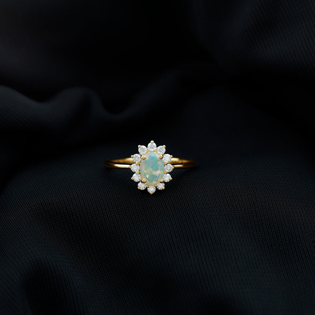 1.25 CT Princess Diana Inspired Oval Shape Ethiopian Opal Engagement Ring Diamond Halo Ethiopian Opal - ( AAA ) - Quality - Rosec Jewels