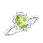 Real 1 Carat Peridot Oval Engagement Ring with Diamond Halo AAA - Rosec Jewels