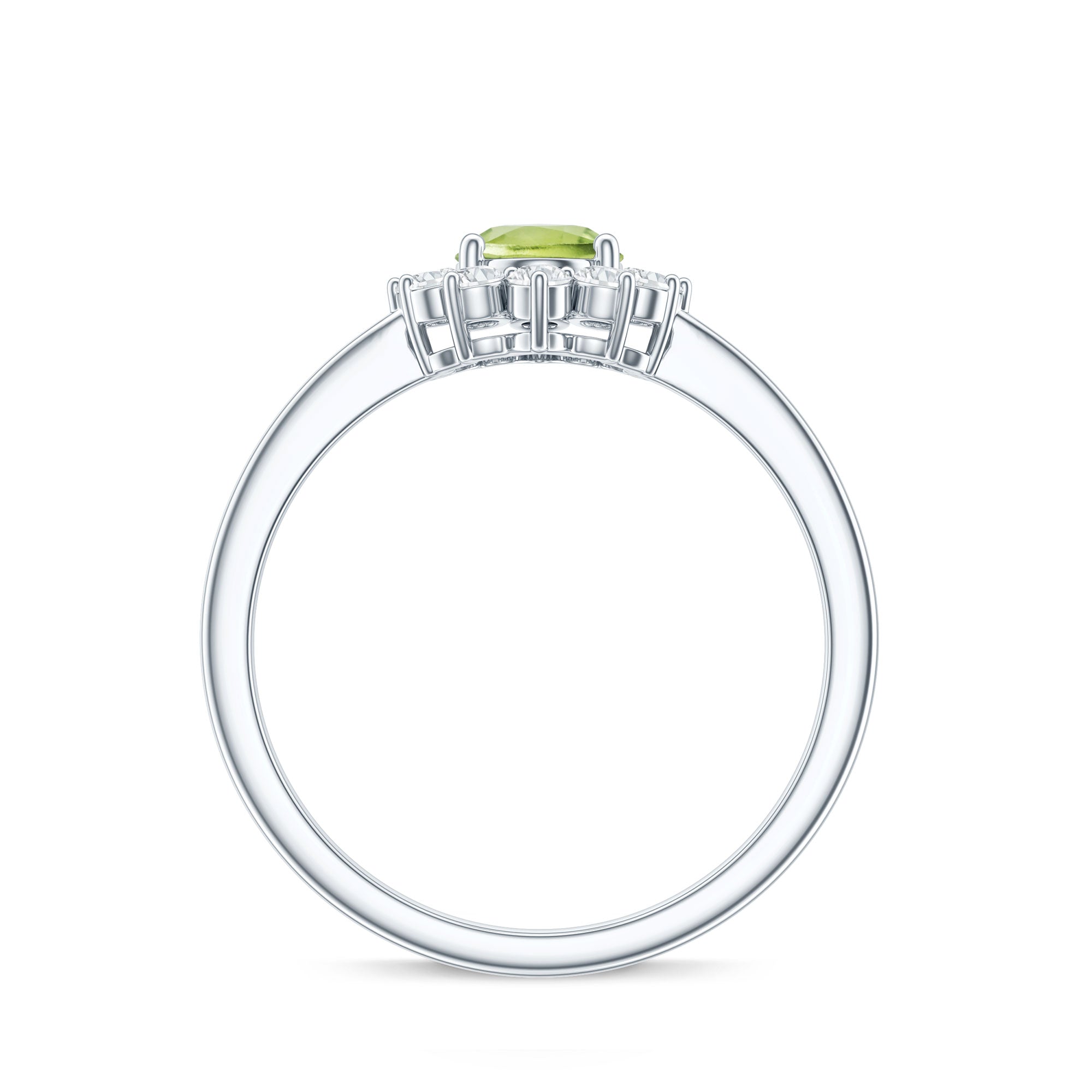 Real 1 Carat Peridot Oval Engagement Ring with Diamond Halo AAA - Rosec Jewels