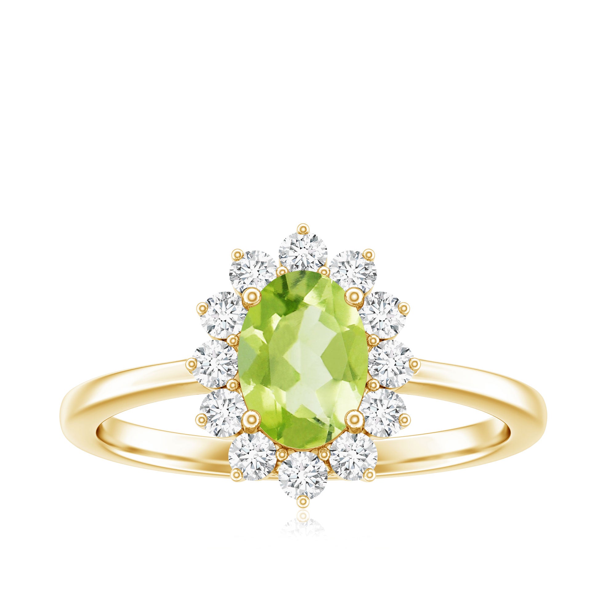 Real 1 Carat Peridot Oval Engagement Ring with Diamond Halo AAA - Rosec Jewels