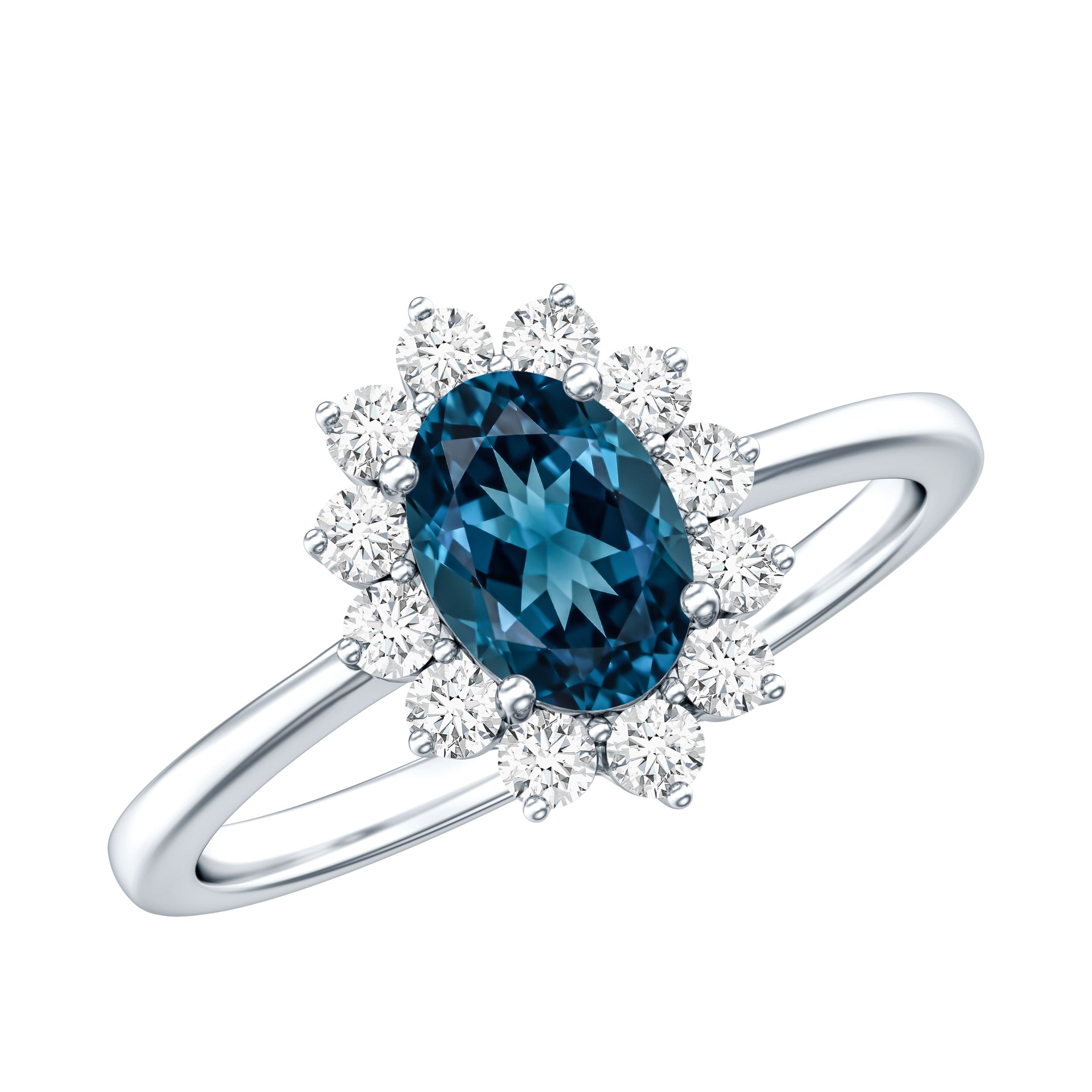 Real 1 Carat London Blue Topaz Princess Diana Inspired Engagement Ring with Diamond AAA - Rosec Jewels