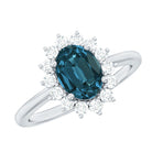 Rosec Jewels-Real 6X8mm London Blue Topaz Princess Diana Inspired Engagement Ring with Diamond