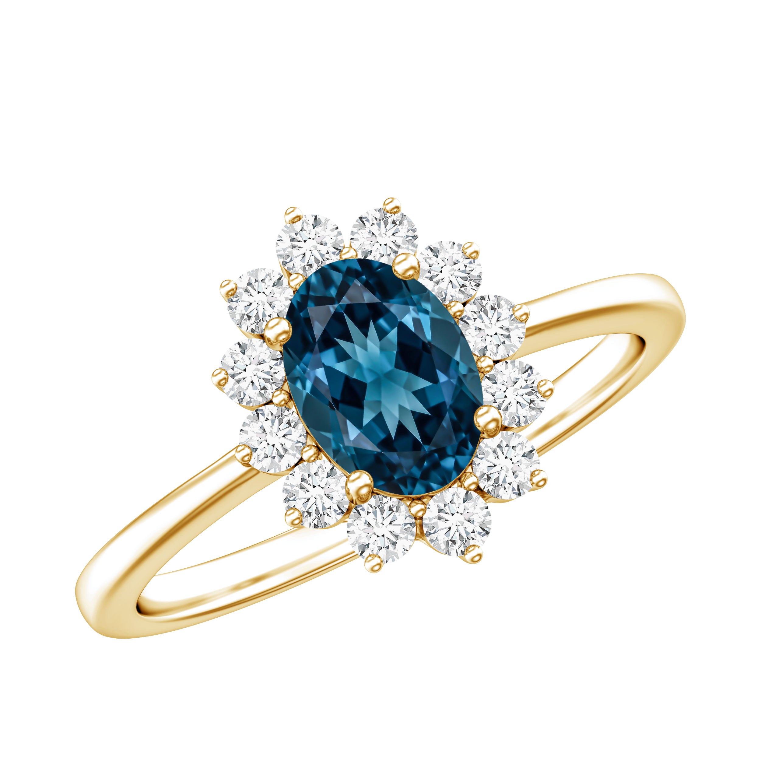 Real 1 Carat London Blue Topaz Princess Diana Inspired Engagement Ring with Diamond AAA - Rosec Jewels