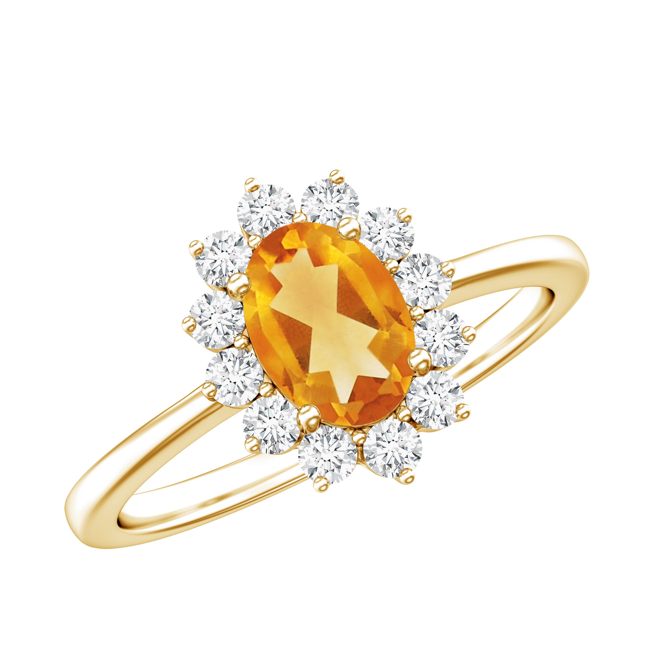 Rosec Jewels-Real 6X8mm Citrine Oval Engagement Ring with Diamond Halo