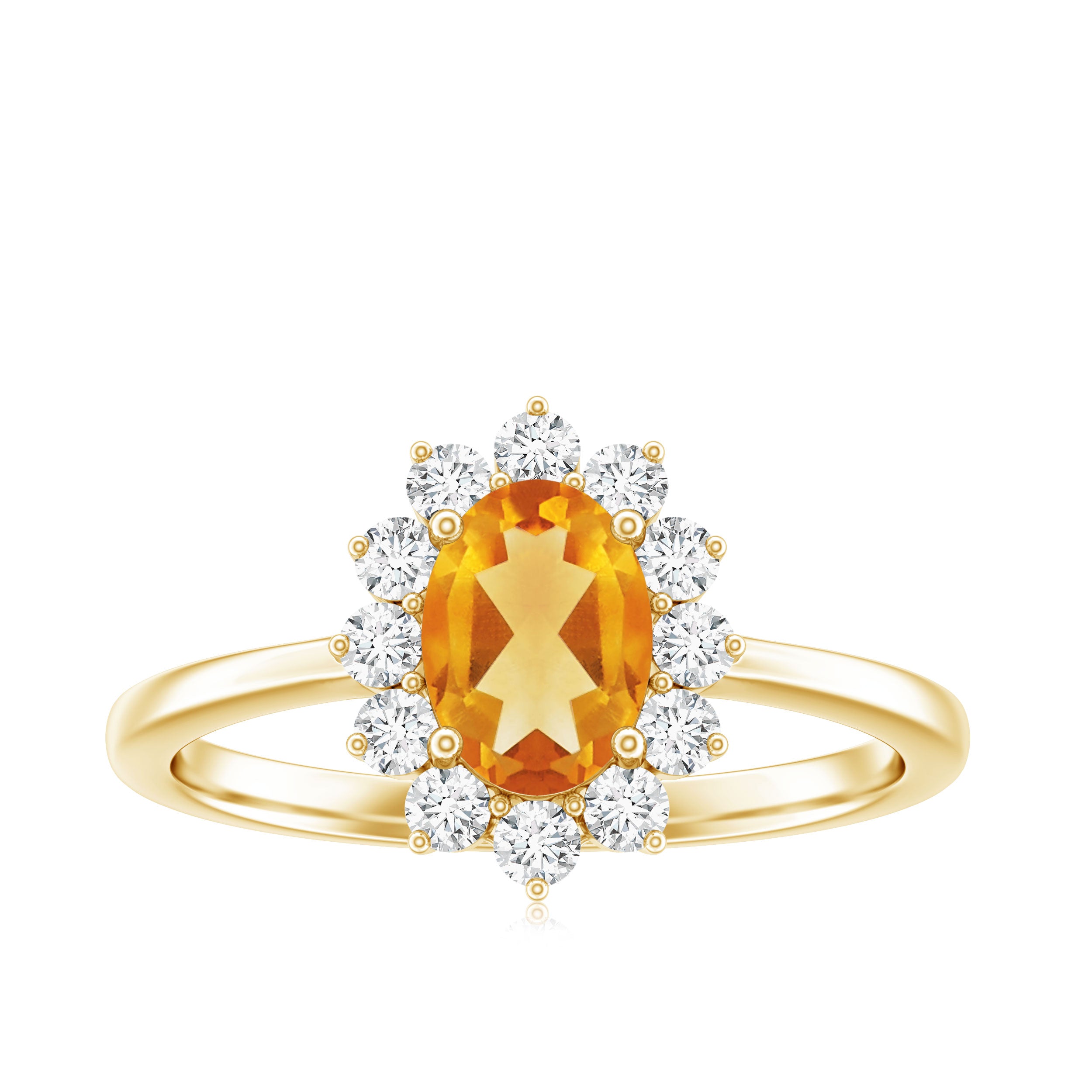 Rosec Jewels-Real 6X8mm Citrine Oval Engagement Ring with Diamond Halo