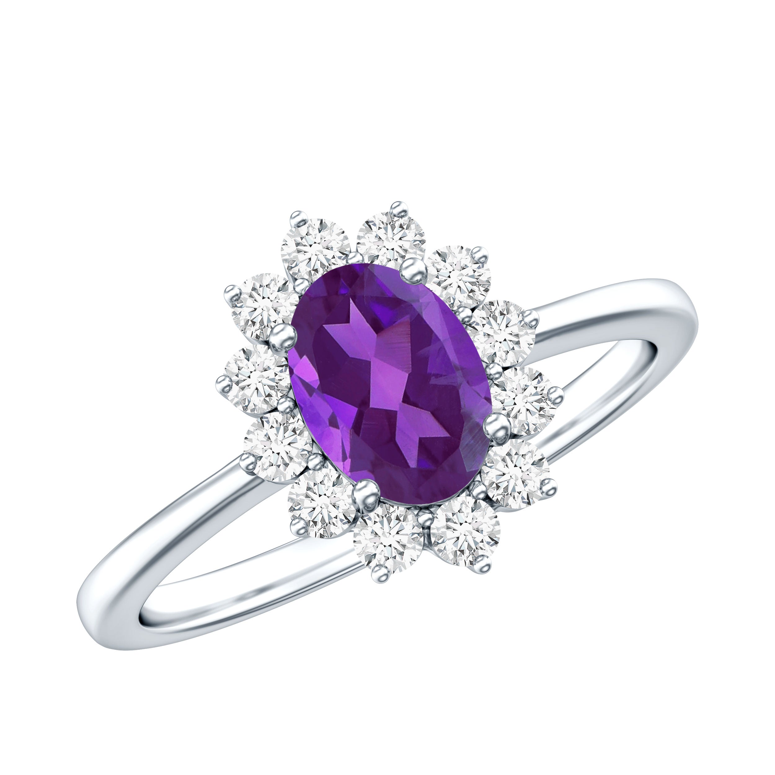 1.5 CT Princess Diana Inspired Amethyst Engagement Ring Diamond Halo AAA - Rosec Jewels