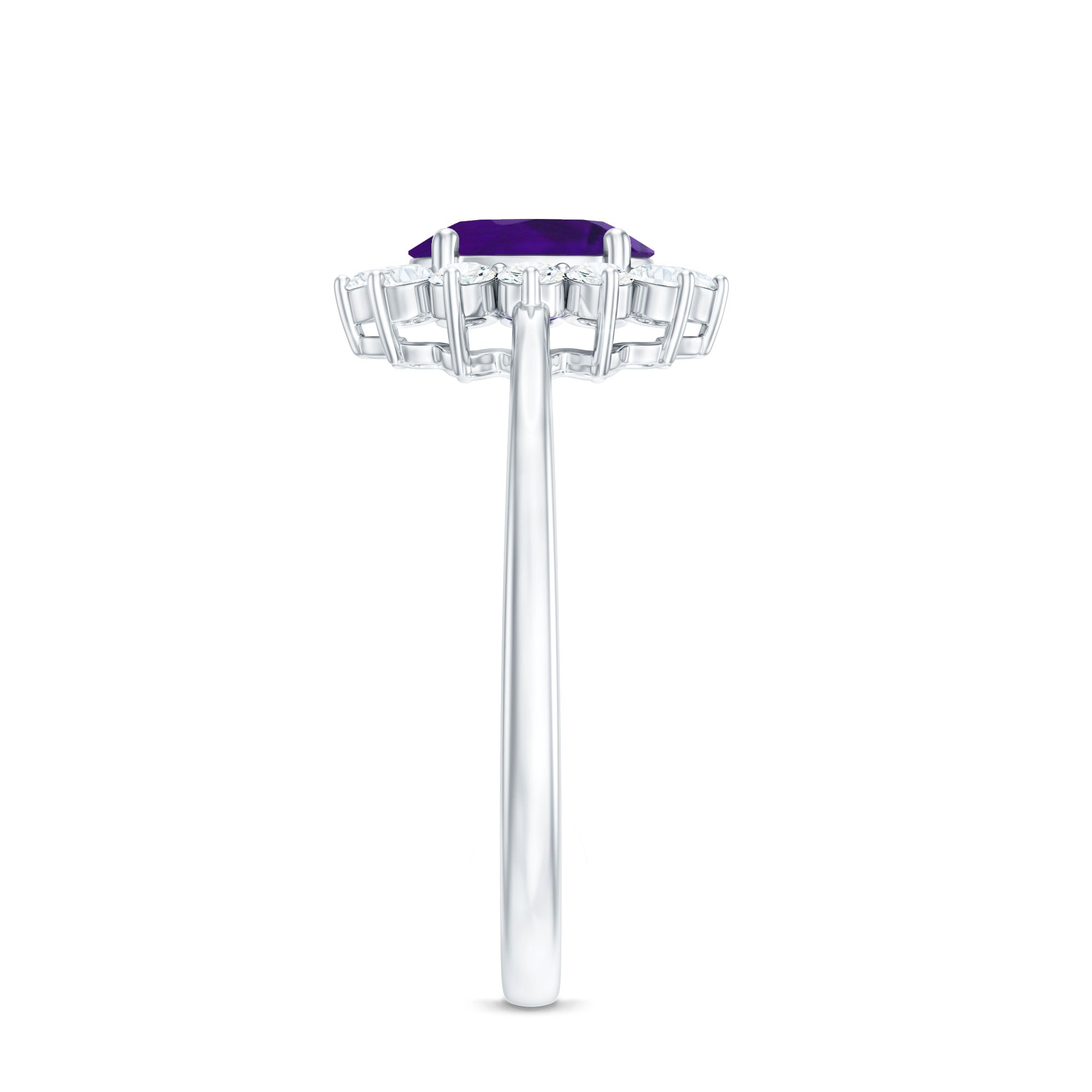 Rosec Jewels-1.5 CT Princess Diana Inspired Amethyst Engagement Ring Diamond Halo