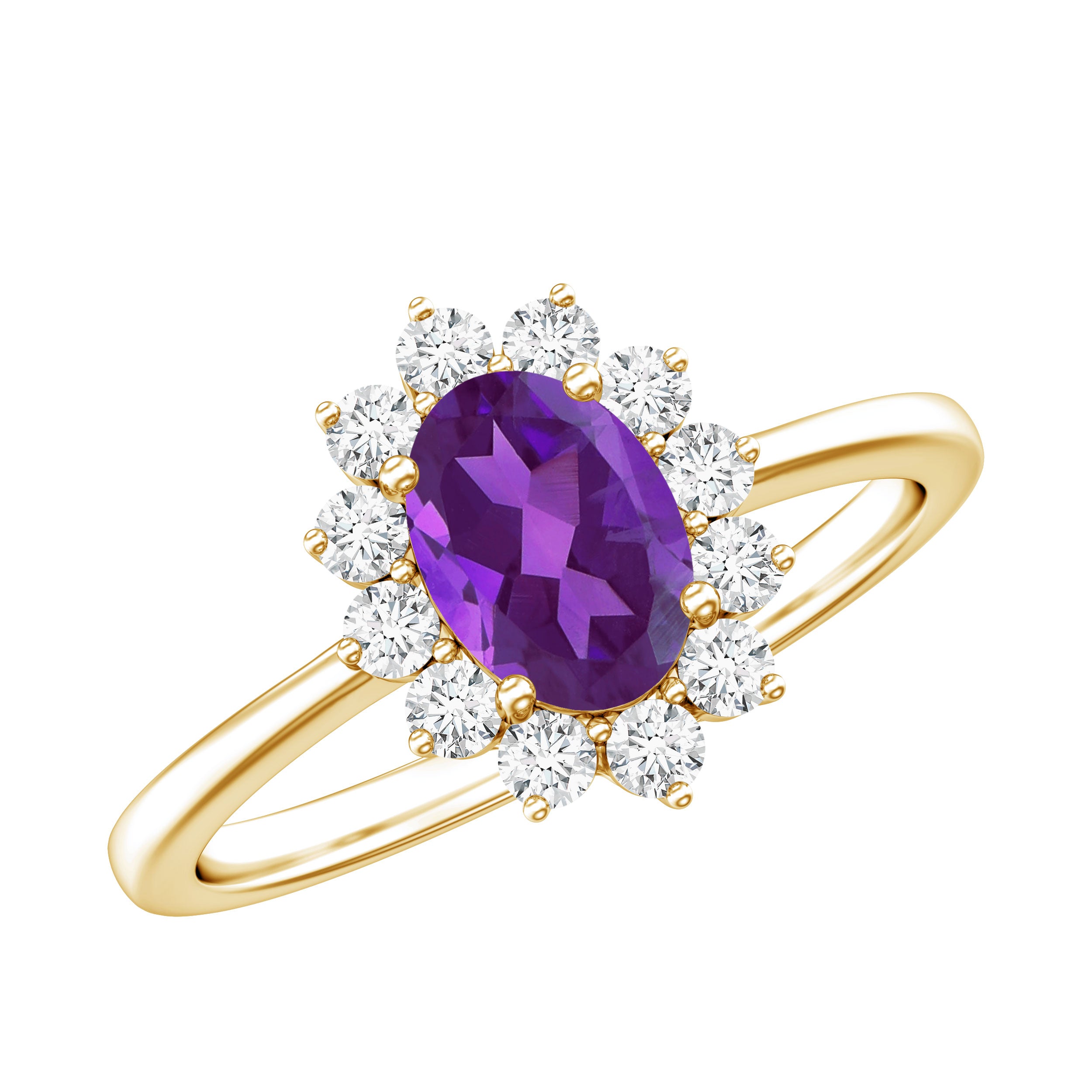 1 Carat Princess Diana Inspired Amethyst Engagement Ring Diamond Halo AAA - Rosec Jewels