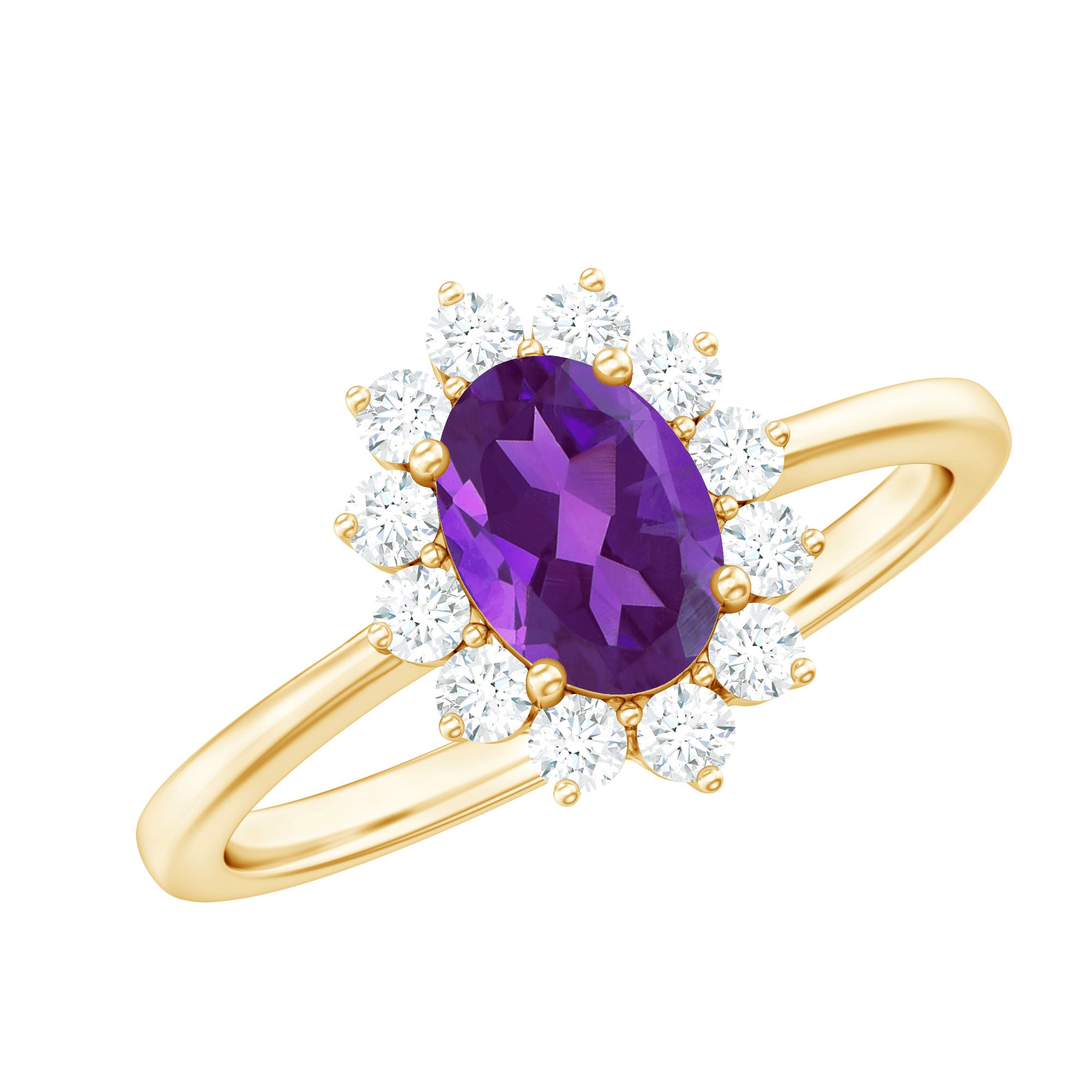 Rosec Jewels-1.5 CT Princess Diana Inspired Amethyst Engagement Ring Diamond Halo