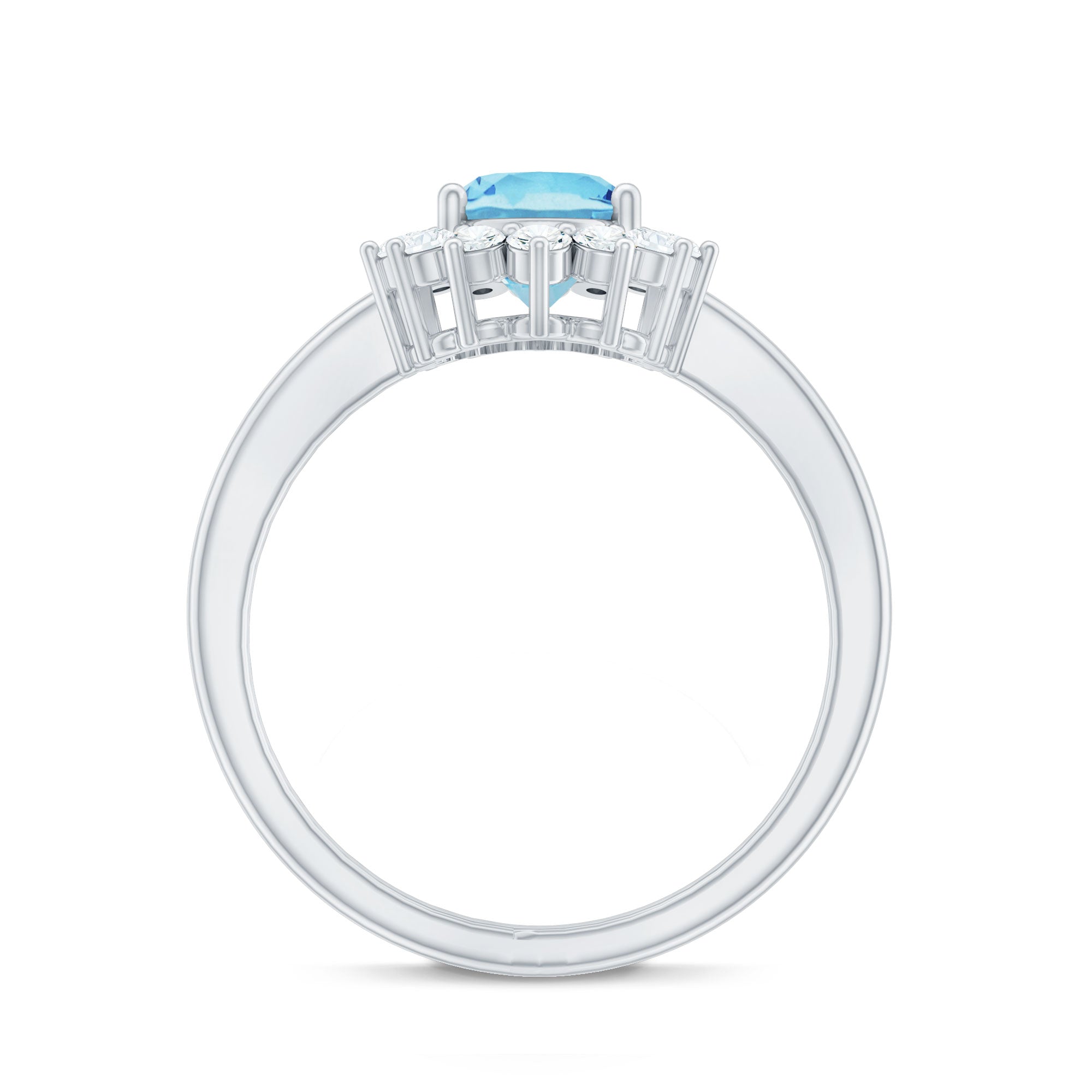 Rosec Jewels-Natural 1 Carat Aquamarine Oval Engagement Ring with Diamond Halo
