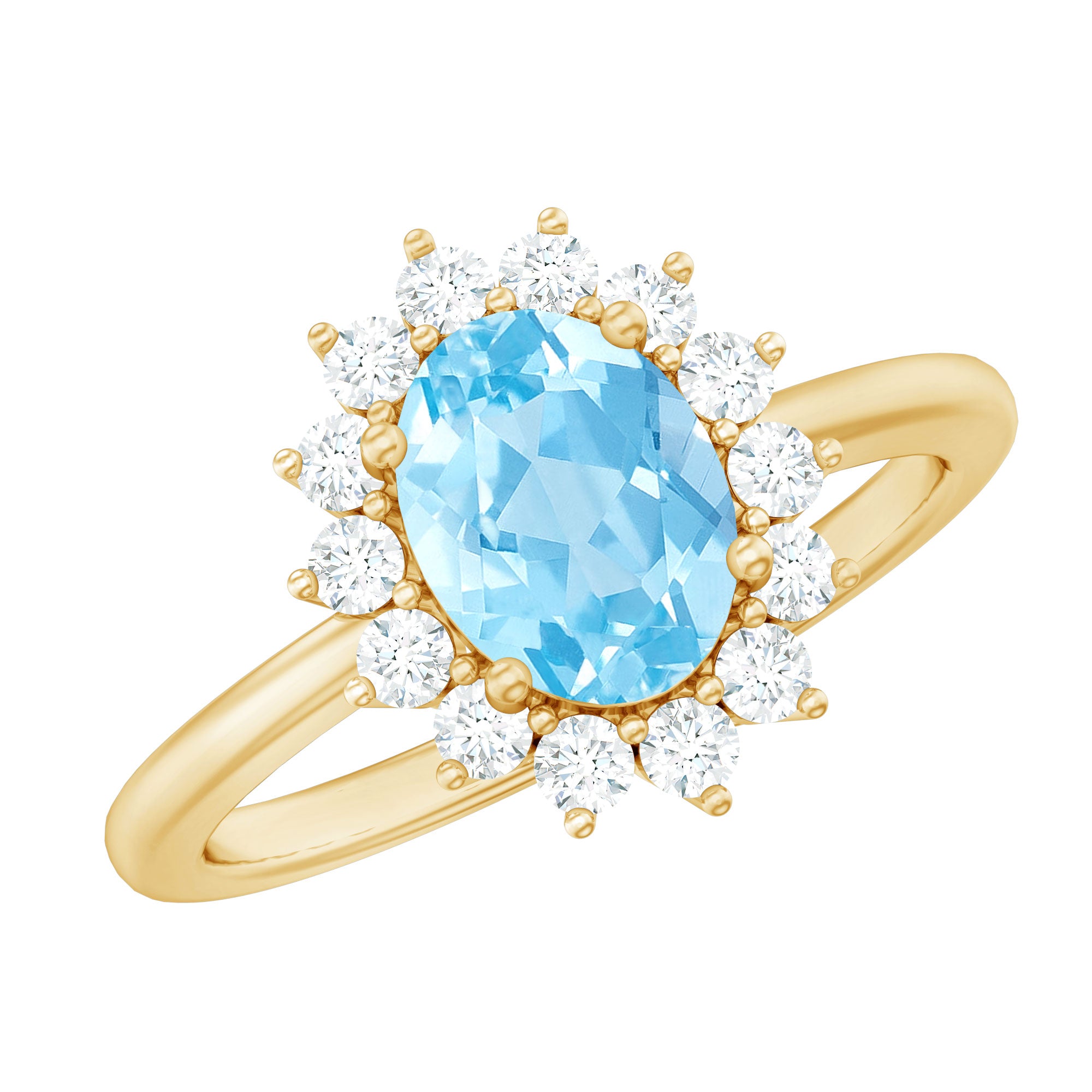 Rosec Jewels-Natural 1 Carat Aquamarine Oval Engagement Ring with Diamond Halo