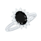 Oval Cut Real Black Onyx and Diamond Halo Engagement Ring AAA - Rosec Jewels