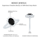 Oval Cut Real Black Onyx and Diamond Halo Engagement Ring AAA - Rosec Jewels