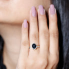 Oval Cut Real Black Onyx and Diamond Halo Engagement Ring AAA - Rosec Jewels