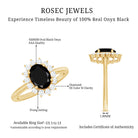 Oval Cut Real Black Onyx and Diamond Halo Engagement Ring AAA - Rosec Jewels