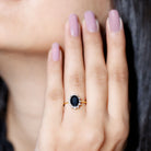 Oval Cut Real Black Onyx and Diamond Halo Engagement Ring AAA - Rosec Jewels