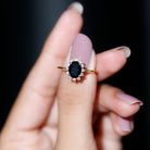 Oval Cut Real Black Onyx and Diamond Halo Engagement Ring AAA - Rosec Jewels