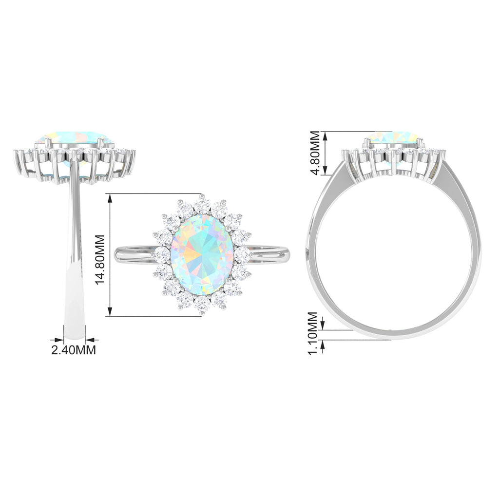 Rosec Jewels-Oval Ethiopian Opal Statement Engagement Ring with Diamond Halo