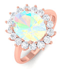 Oval Ethiopian Opal Statement Engagement Ring with Diamond Halo Ethiopian Opal - ( AAA ) - Quality - Rosec Jewels