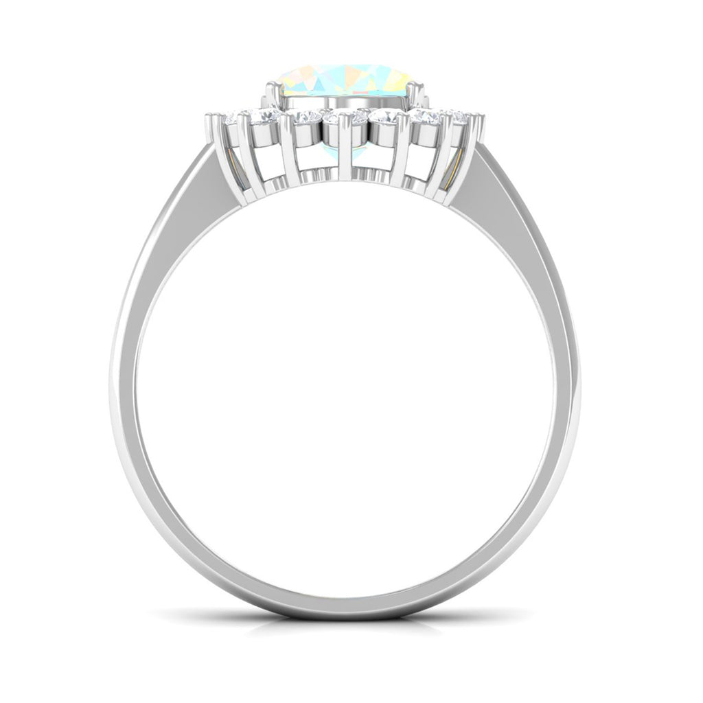 Rosec Jewels-Oval Ethiopian Opal Statement Engagement Ring with Diamond Halo