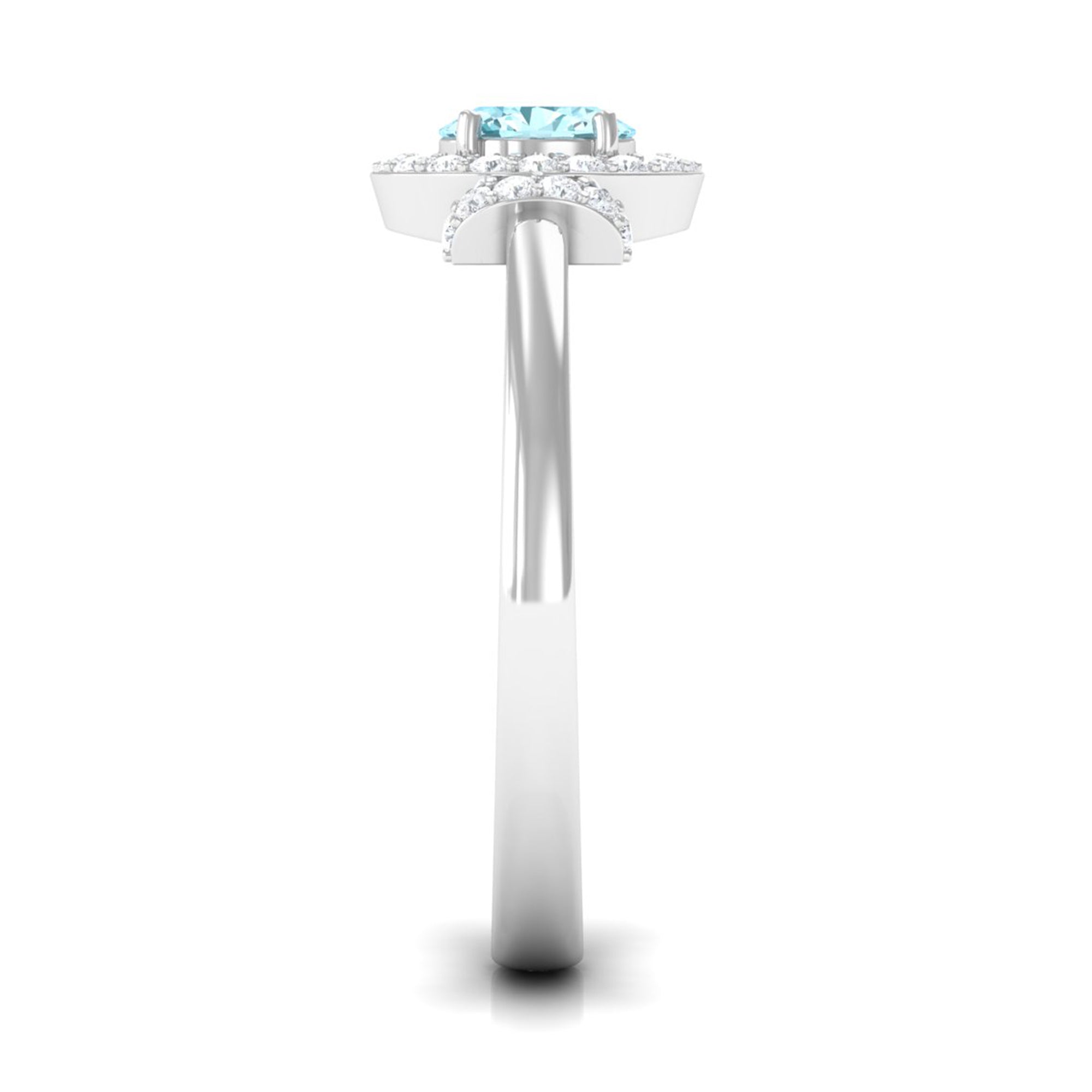 Rosec Jewels-0.50 CT Aquamarine Halo Engagement Ring with Diamond