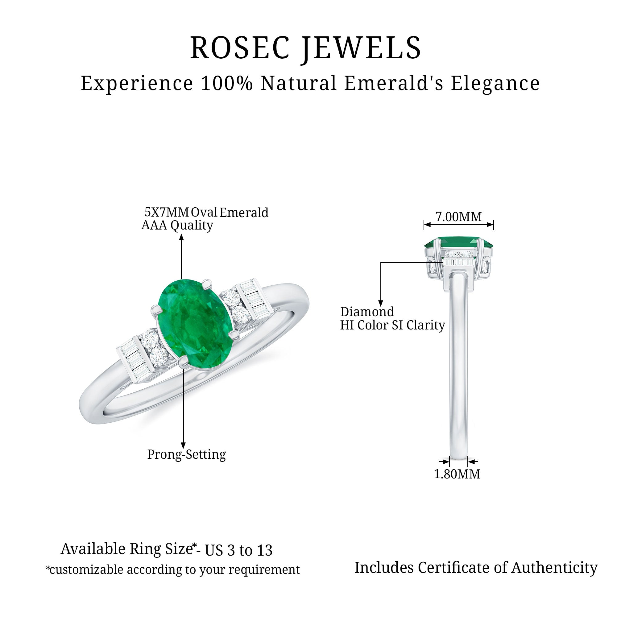 Rosec Jewels-Natural Emerald and Diamond Engagement Ring for Her