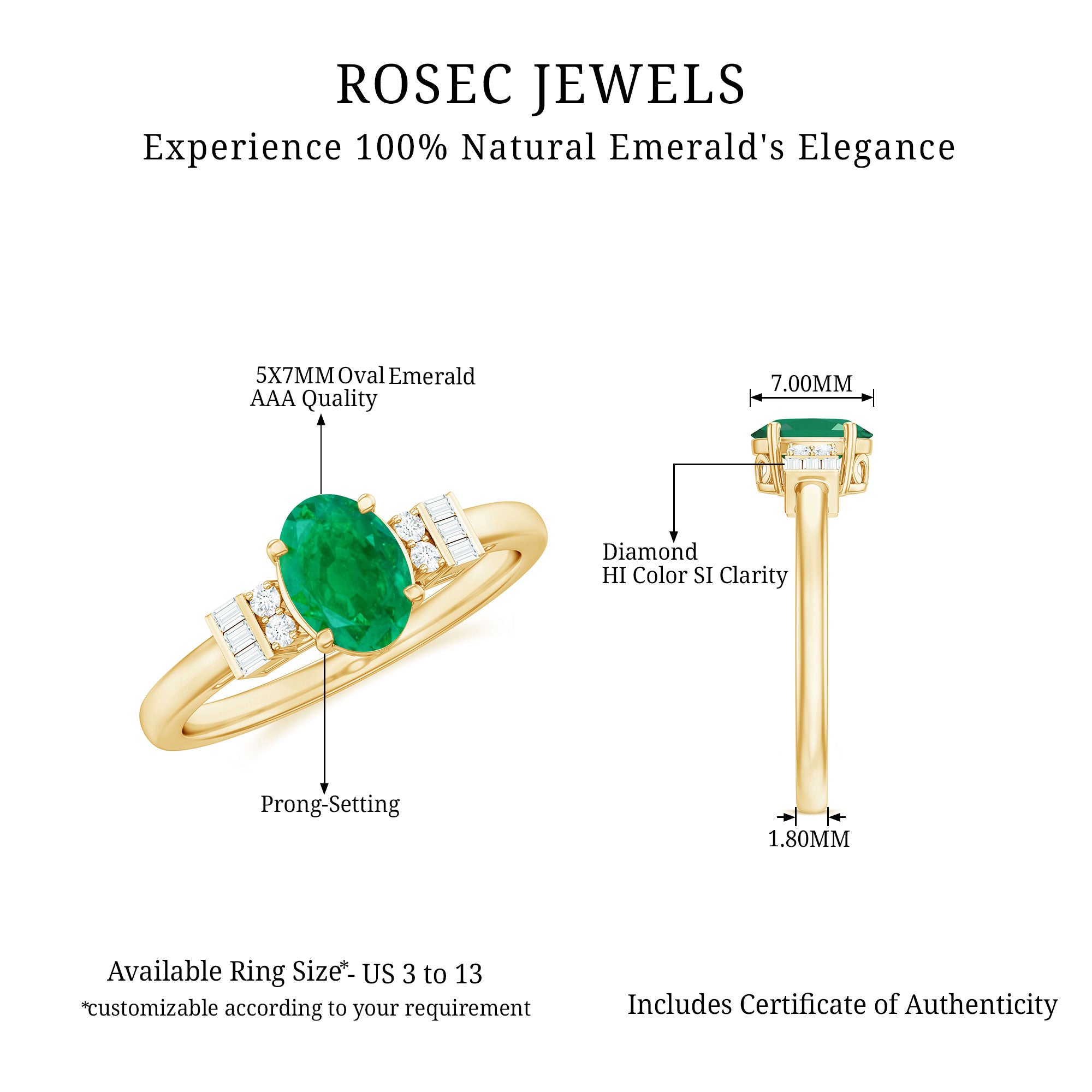 Rosec Jewels-Natural Emerald and Diamond Engagement Ring for Her
